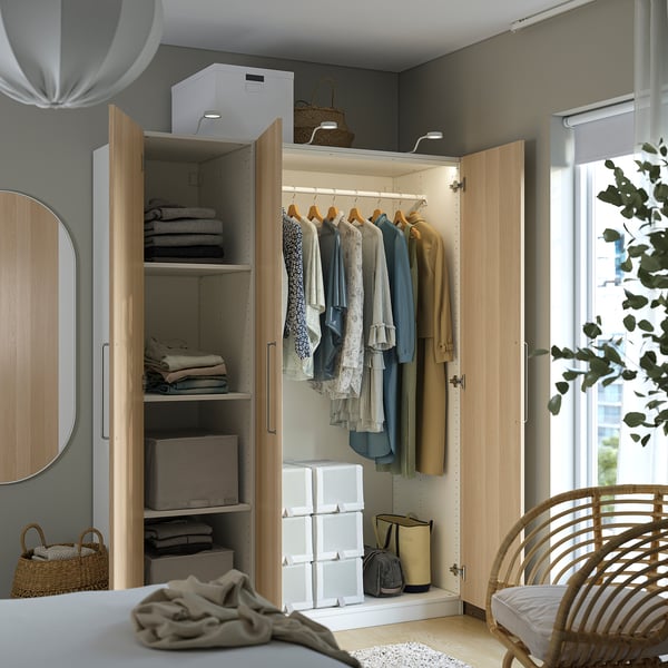PAX / FORSAND wardrobe combination, white/white stained oak effect, 150x60x201 cm