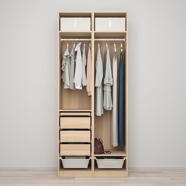 Ikea PAX / FORSAND - Combination of wardrobe, oak effect with white stain/ oak effect with white stain,100x60x236 cm