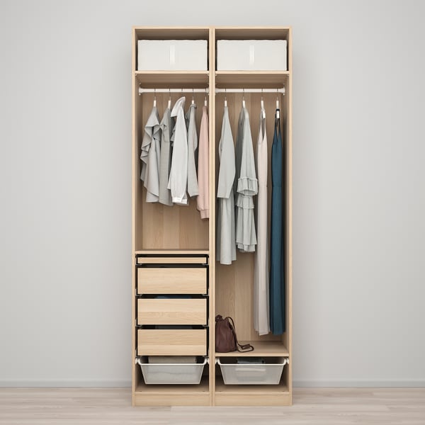 PAX / FORSAND wardrobe combination, white stained oak effect/white stained oak effect, 100x60x236 cm