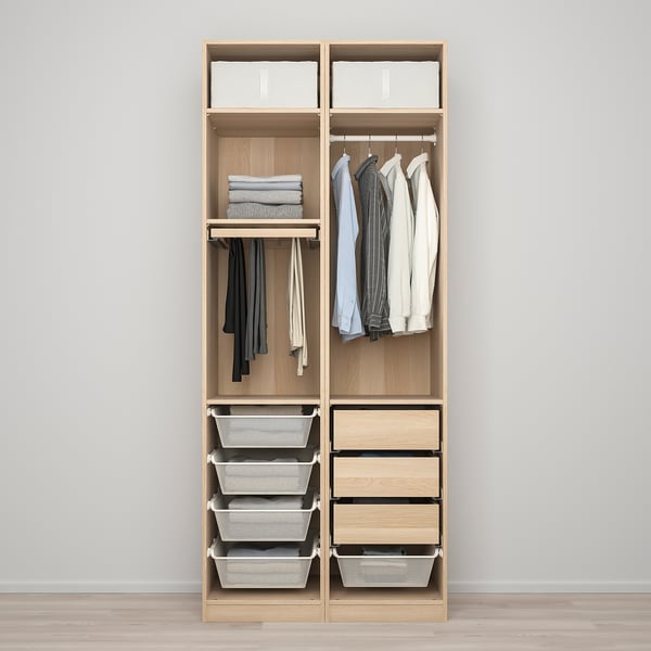 PAX / FORSAND wardrobe combination, white stained oak effect/white stained oak effect, 100x60x236 cm