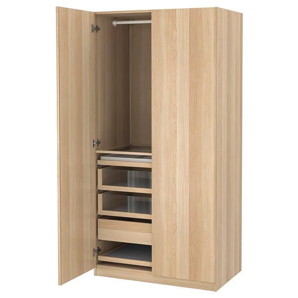 Ikea PAX / FORSAND - Combination of wardrobe, oak effect with white stain / oak effect with white stain,100x60x201 cm