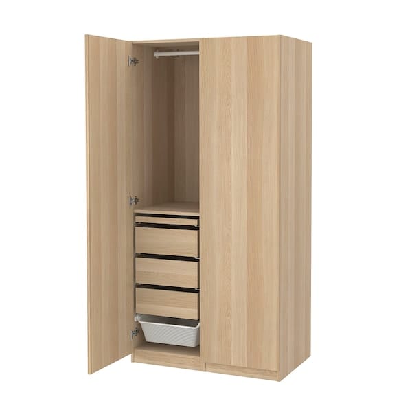 Ikea PAX / FORSAND - Combination of wardrobe, oak effect with white stain / oak effect with white stain,100x60x201 cm