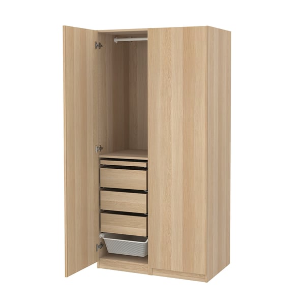PAX / FORSAND wardrobe combination, white stained oak effect/white stained oak effect, 100x60x201 cm