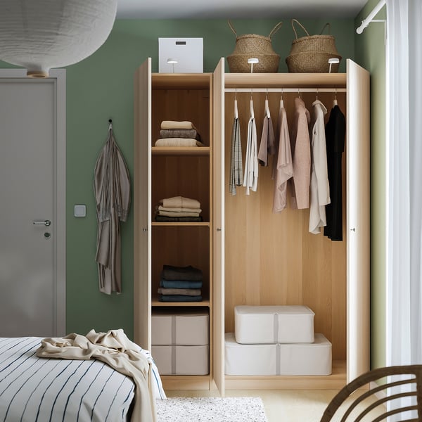 PAX / FORSAND wardrobe combination, white stained oak effect/white stained oak effect, 150x60x201 cm
