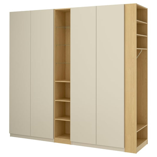 PAX / FORSAND wardrobe combination, grey-beige grey-beige/oak effect, 255x60x236 cm
