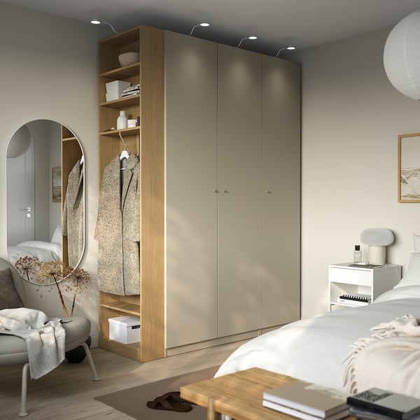 PAX / FORSAND wardrobe combination, grey-beige grey-beige/oak effect, 170x60x236 cm
