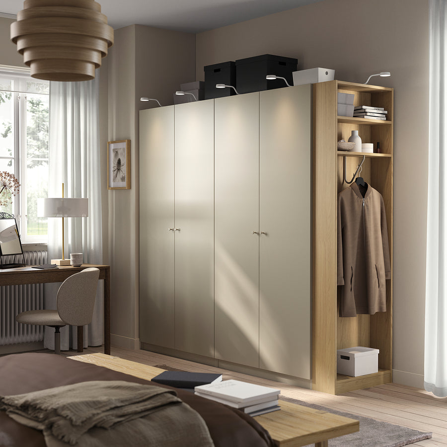 PAX / FORSAND wardrobe combination, grey-beige grey-beige/oak effect, 220x60x201 cm