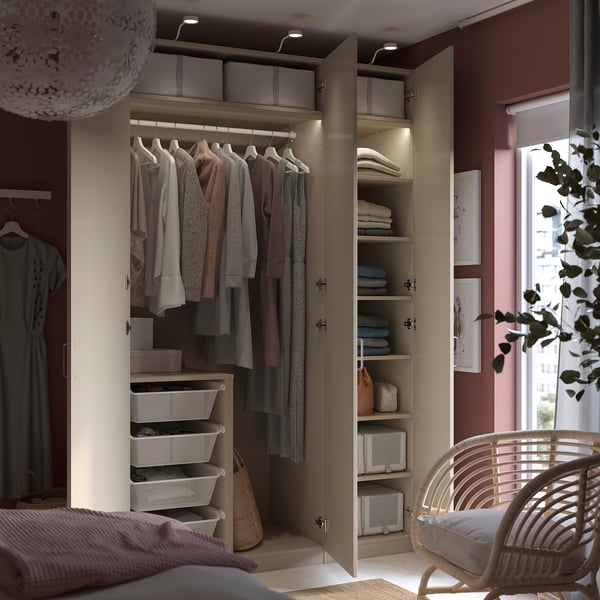 PAX / FORSAND wardrobe combination, grey-beige/grey-beige, 150x60x236 cm