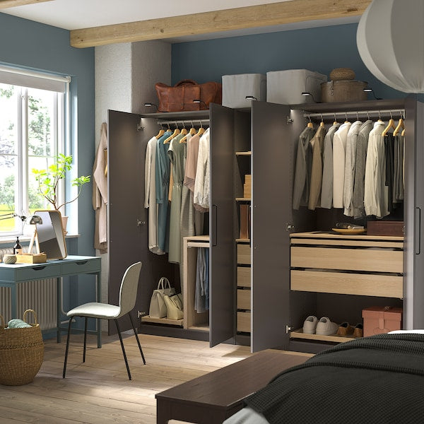 PAX / FORSAND wardrobe combination, dark grey/white stained oak effect dark grey, 250x60x201 cm