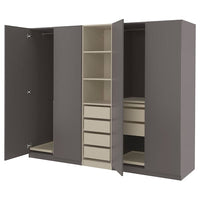 PAX / FORSAND wardrobe combination, dark grey grey-beige/dark grey, 250x60x201 cm