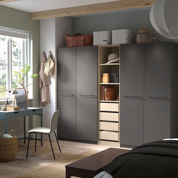 Ikea PAX / FORSAND - Wardrobe combination, dark grey-beige/dark grey,250x60x201 cm