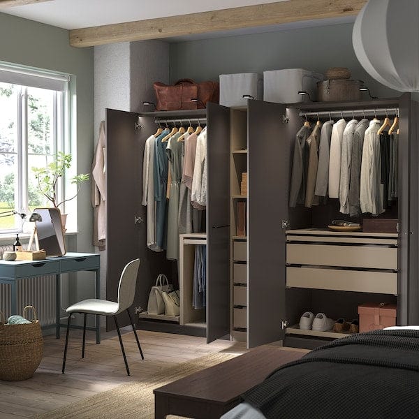 Ikea PAX / FORSAND - Wardrobe combination, dark grey-beige/dark grey,250x60x201 cm