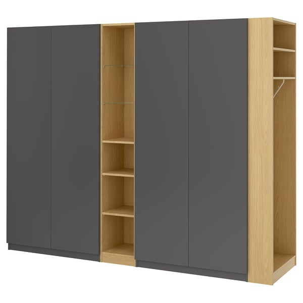 PAX / FORSAND wardrobe combination, dark grey dark grey/oak effect, 255x60x201 cm