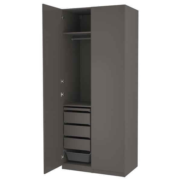 PAX / FORSAND wardrobe combination, dark grey/dark grey, 100x60x236 cm