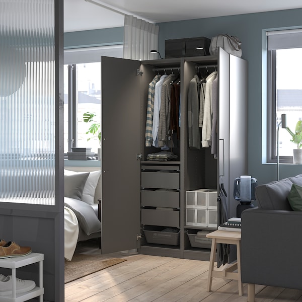 PAX / FORSAND wardrobe combination, dark grey/dark grey, 100x60x201 cm