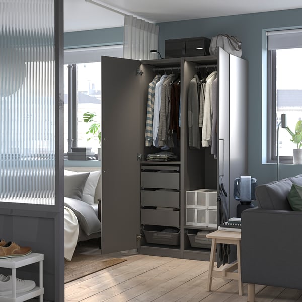 PAX / FORSAND wardrobe combination, dark grey/dark grey, 100x60x201 cm
