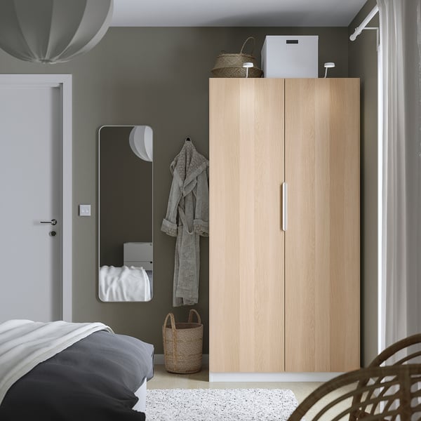 PAX / FORSAND wardrobe, white/white stained oak effect, 100x60x201 cm