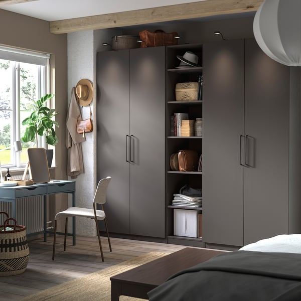 PAX / FORSAND wardrobe, dark grey/dark grey, 250x60x236 cm