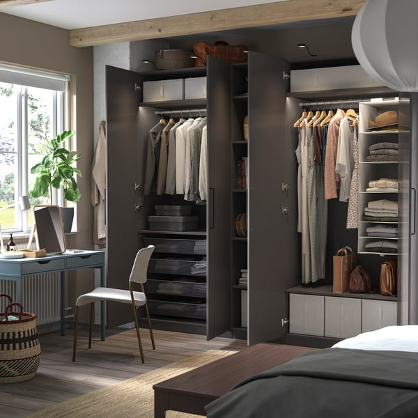 PAX / FORSAND wardrobe, dark grey/dark grey, 250x60x236 cm