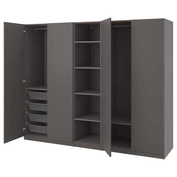 PAX / FORSAND wardrobe, dark grey/dark grey, 250x60x201 cm