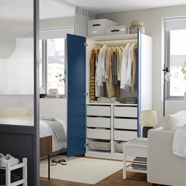 PAX / FYRUDDEN wardrobe combination, white/blue, 100x60x201 cm