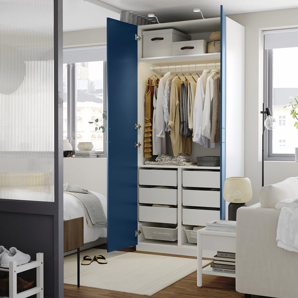PAX / FYRUDDEN wardrobe combination, white/blue, 100x60x236 cm