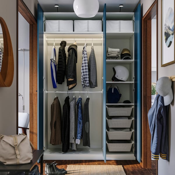 PAX / FYRUDDEN wardrobe combination, white/blue, 150x58x236 cm