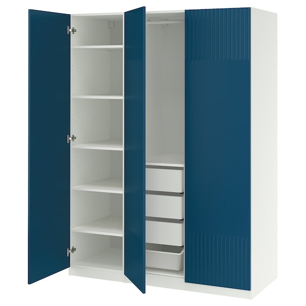 PAX / FYRUDDEN wardrobe combination, white/blue, 150x60x201 cm