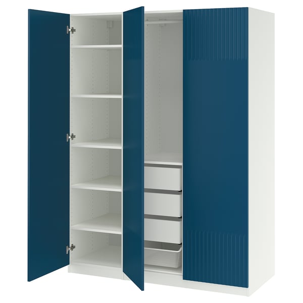 PAX / FYRUDDEN wardrobe combination, white/blue, 150x60x201 cm