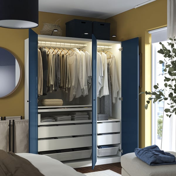 PAX / FYRUDDEN wardrobe combination, white/blue, 150x60x201 cm