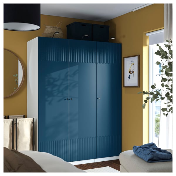 PAX / FYRUDDEN wardrobe combination, white/blue, 150x60x201 cm