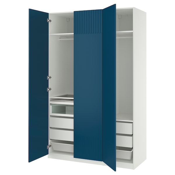 PAX / FYRUDDEN wardrobe combination, white/blue, 150x60x236 cm