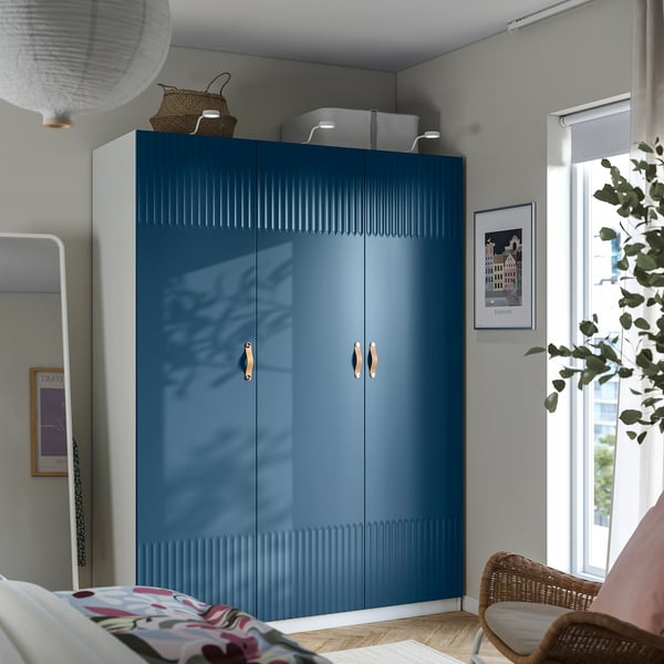 PAX / FYRUDDEN wardrobe combination, white/blue, 150x60x201 cm