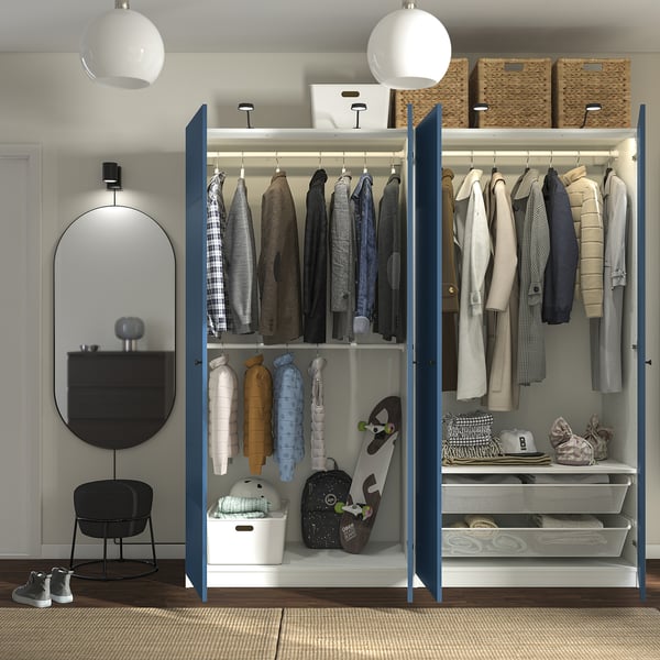 PAX / FYRUDDEN wardrobe combination, white/blue, 200x60x201 cm