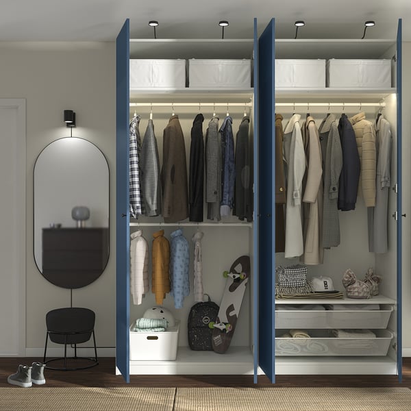 PAX / FYRUDDEN wardrobe combination, white/blue, 200x60x236 cm