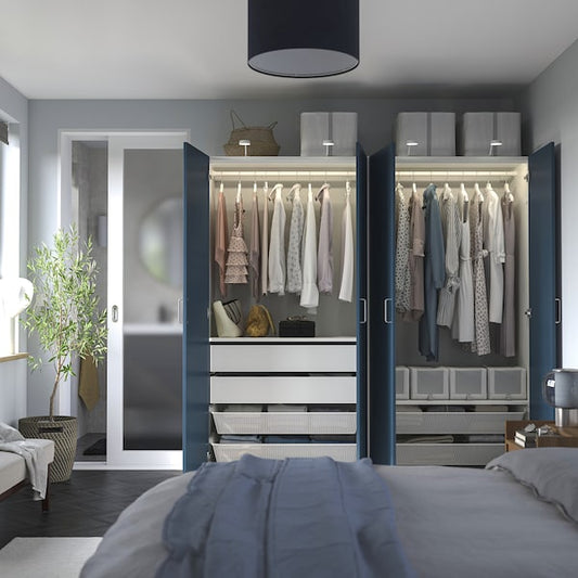 PAX / FYRUDDEN wardrobe combination, white/blue, 200x60x201 cm