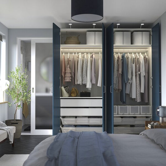 PAX / FYRUDDEN wardrobe combination, white/blue, 200x60x236 cm