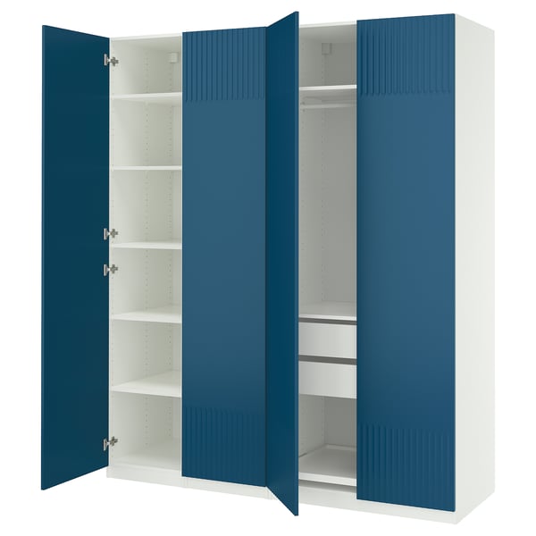 PAX / FYRUDDEN wardrobe combination, white/blue, 200x60x236 cm