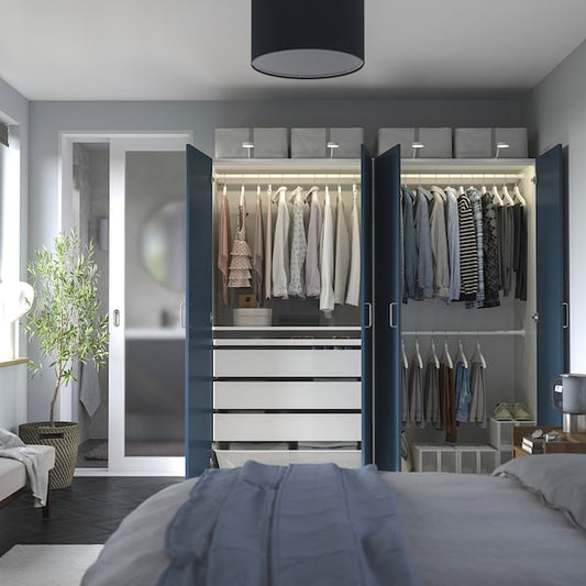 PAX / FYRUDDEN wardrobe combination, white/blue, 200x60x201 cm