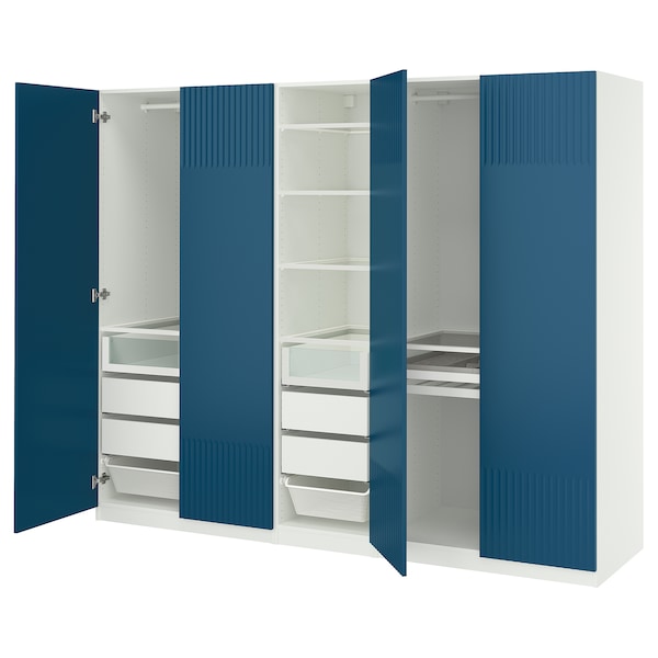 PAX / FYRUDDEN wardrobe combination, white/blue, 250x60x201 cm