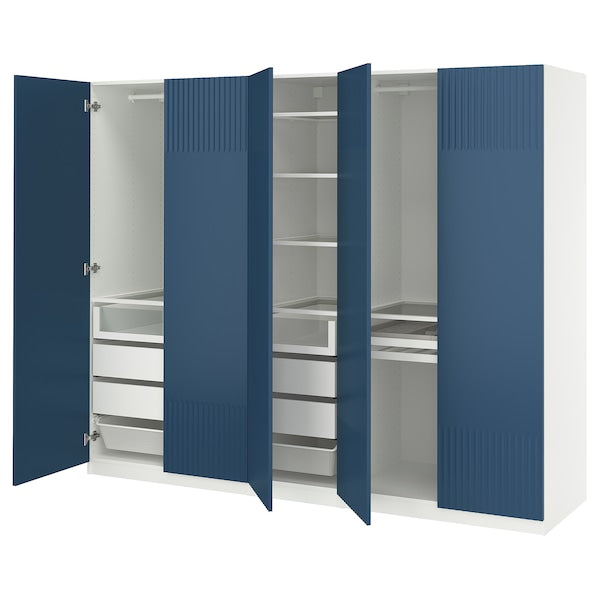 PAX / FYRUDDEN wardrobe combination, white/blue, 250x60x201 cm