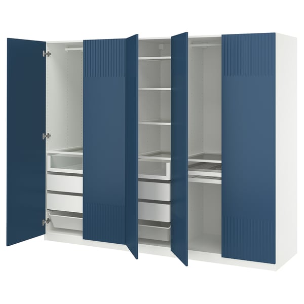 PAX / FYRUDDEN wardrobe combination, white/blue, 250x60x201 cm