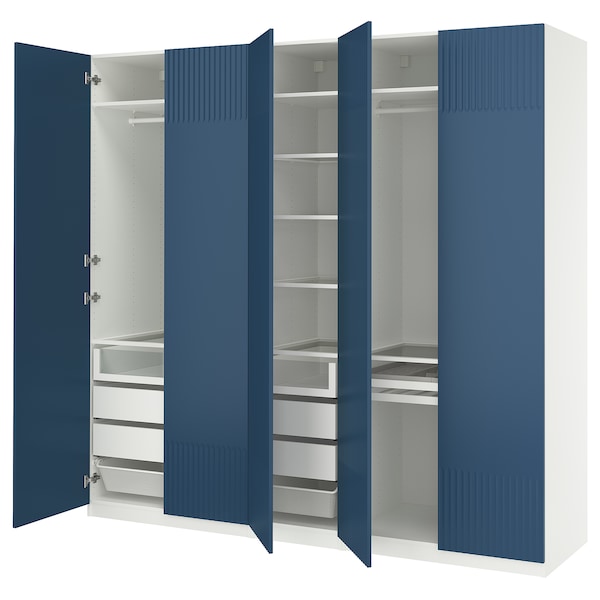 PAX / FYRUDDEN wardrobe combination, white/blue, 250x60x236 cm