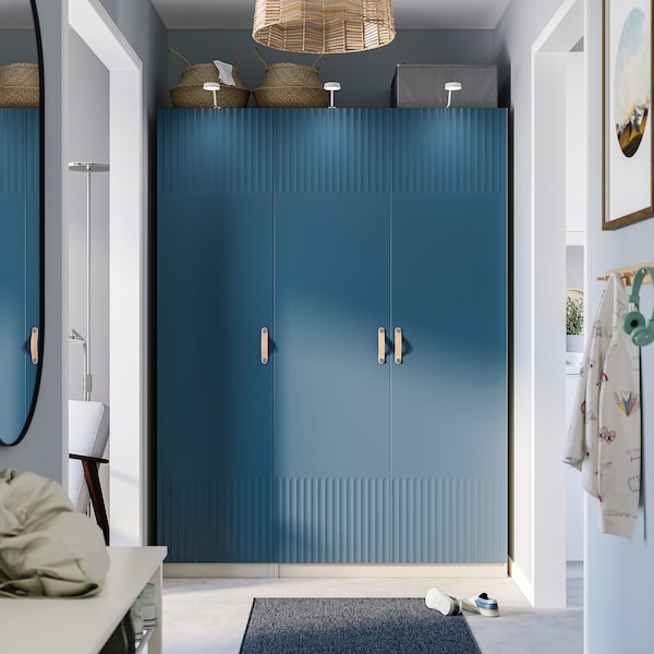 PAX / FYRUDDEN wardrobe combination, grey-beige/blue, 150x60x201 cm