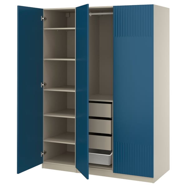 PAX / FYRUDDEN wardrobe combination, grey-beige/blue, 150x60x201 cm