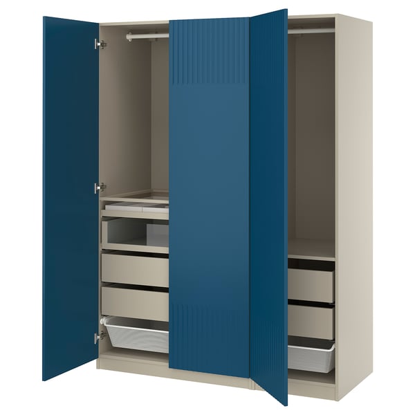 PAX / FYRUDDEN wardrobe combination, grey-beige/blue, 150x60x201 cm