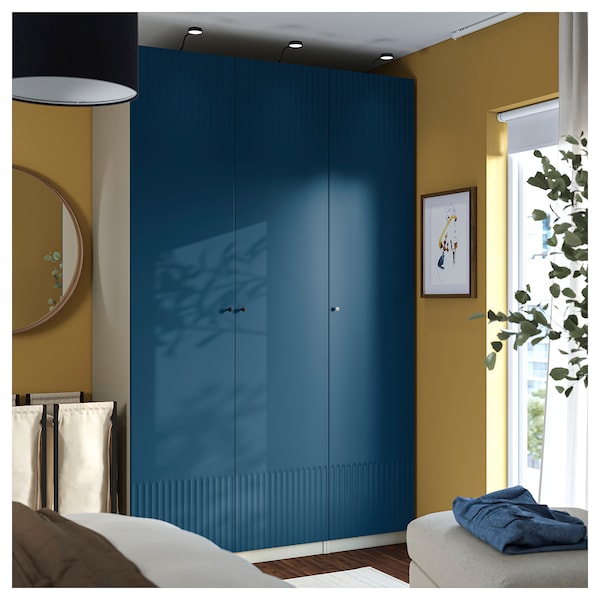 PAX / FYRUDDEN wardrobe combination, grey-beige/blue, 150x60x236 cm