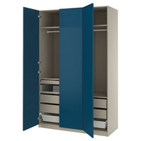 PAX / FYRUDDEN wardrobe combination, grey-beige/blue, 150x60x236 cm