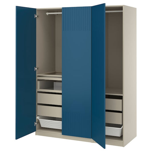 PAX / FYRUDDEN wardrobe combination, grey-beige/blue, 150x60x201 cm