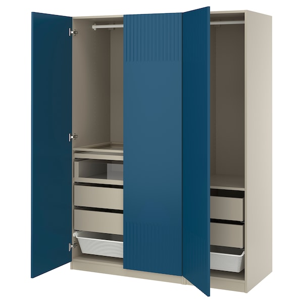 PAX / FYRUDDEN wardrobe combination, grey-beige/blue, 150x60x201 cm